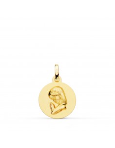 18K MEDALLA ORO AMARILLO VIRGEN NIÑA REDONDA LISA MATIZADA. MEDIDA: 14 MM
