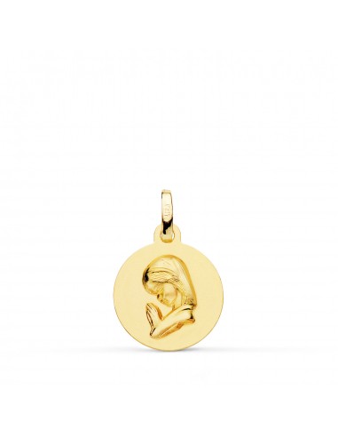 18K MEDALLA ORO AMARILLO VIRGEN NIÑA REDONDA LISA MATIZADA. MEDIDA: 14 MM