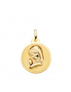 18K MEDALLA ORO AMARILLO VIRGEN NIÑA EN BRILLO 20 MM