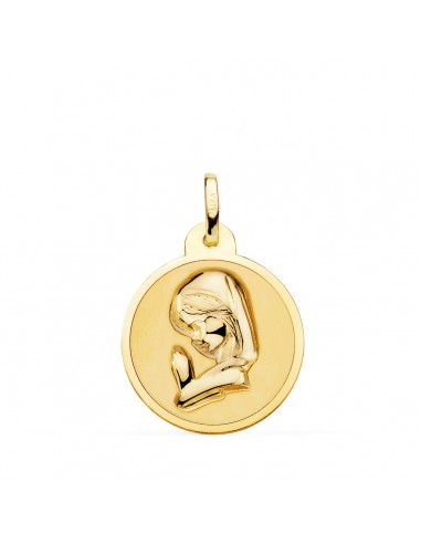 18K MEDALLA ORO AMARILLO VIRGEN NIÑA EN BRILLO 20 MM
