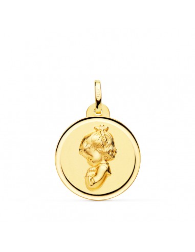 18K MEDALLA ORO AMARILLO VIRGEN NIÑA REZANDO BISEL 16 MM