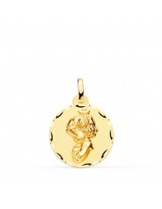 18K MEDALLA ORO AMARILLO VIRGEN NIÑA REZANDO TALLADA 18 MM