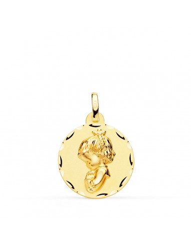 18K MEDALLA ORO AMARILLO VIRGEN NIÑA REZANDO TALLADA 18 MM