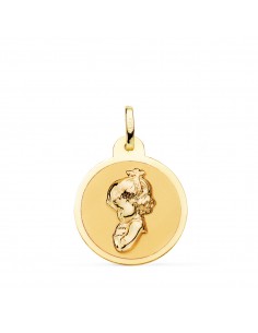 18K MEDALLA ORO AMARILLO VIRGEN REZANDO EN BRILLO 20 MM