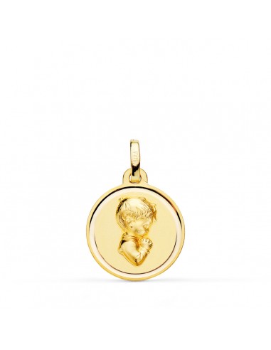 18K MEDALLA ORO AMARILLO NIÑO DE COMUNION PERFIL BISEL 16 MM