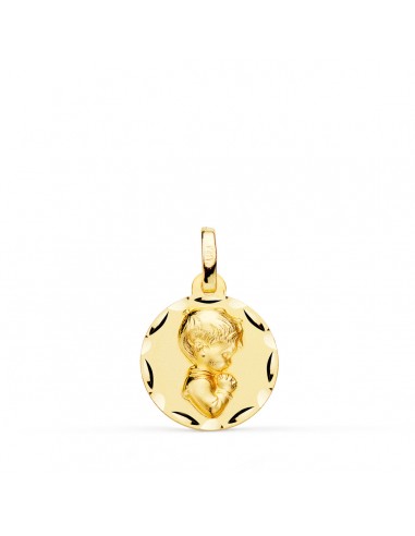 18K MEDALLA ORO AMARILLO NIÑO DE COMUNION PERFIL TALLADA 14 MM