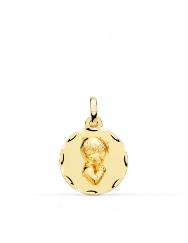 18K MEDALLA ORO AMARILLO NIÑO DE COMUNION PERFIL TALLADA 16 MM
