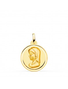 18K MEDALLA ORO AMARILLO VIRGEN NIÑA MATIZADA BISEL 18 MM