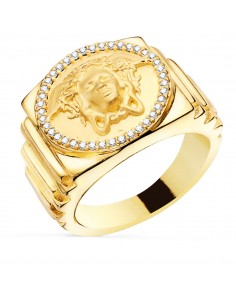 18K SELLO ORO AMARILLO MEDUSA CON CIRCONITAS. LATERAL ESCALONADO. ANCHO: 19 MM