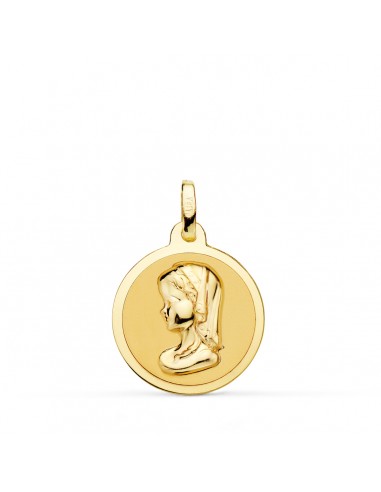 18K MEDALLA ORO AMARILLO VIRGEN REZANDO EN BRILLO 18 MM