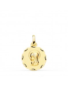 18K MEDALLA ORO AMARILLO VIRGEN NIÑA TALLADA 16 MM