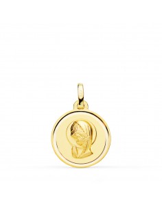 18K MEDALLA ORO AMARILLO VIRGEN NIÑA LISA 18 MM