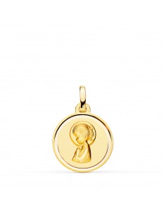 18K MEDALLA ORO AMARILLO VIRGEN NIÑA BISEL 16 MM