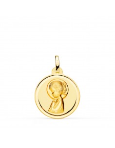 18K MEDALLA ORO AMARILLO VIRGEN NIÑA LISA 18 MM