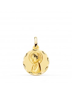 18K MEDALLA ORO AMARILLO VIRGEN NIÑA PERFIL MATIZADA Y TALLADA 16 MM