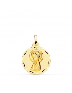 18K MEDALLA ORO AMARILLO VIRGEN NIÑA PERFIL MATIZADA Y TALLADA 18 MM