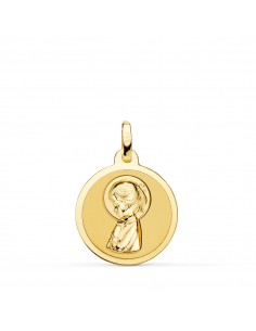 18K MEDALLA ORO AMARILLO VIRGEN REZANDO EN BRILLO 18 MM