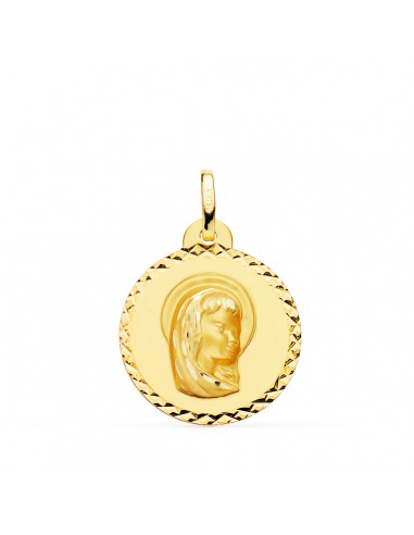 18K MEDALLA ORO AMARILLO VIRGEN NIÑA TALLA CRUZADA 20 MM