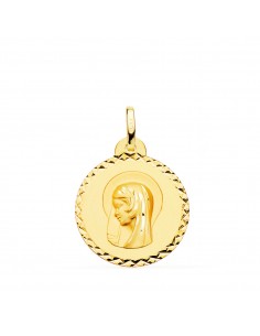 18K MEDALLA ORO AMARILLO VIRGEN MARIA ( REGINA CAELORUM ) TALLA CRUZADA 22 MM