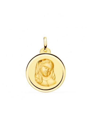 18K MEDALLA ORO AMARILLO VIRGEN NIÑA REZANDO BISEL 20 MM