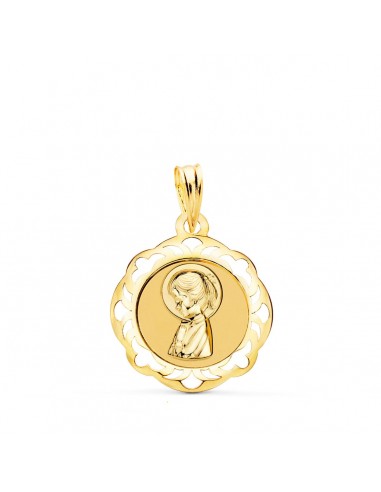 18K MEDALLA ORO AMARILLO VIRGEN NIÑA CERCO CALADO EN BRILLO 20X18 MM