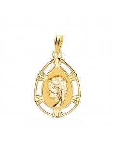 18K MEDALLA ORO AMARILLO VIRGEN NIÑA LAGRIMA 23X15 MM