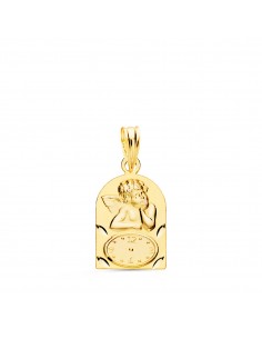 18K MEDALLA ORO AMARILLO ARCO ANGELITO BUROL CON RELOJ TALLADA 18X11 MM