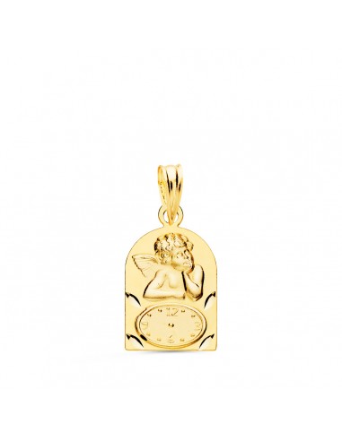 18K MEDALLA ORO AMARILLO ARCO ANGELITO BUROL CON RELOJ TALLADA 18X11 MM