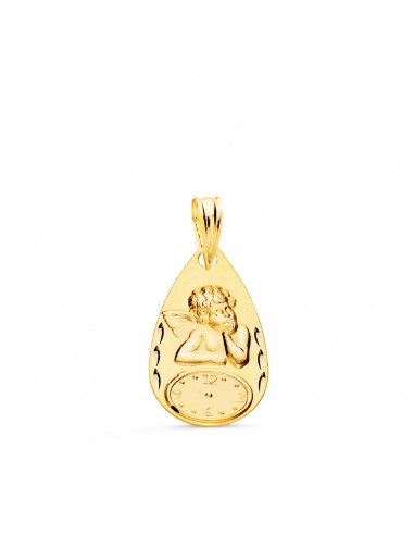 18K MEDALLA ORO AMARILLO GOTA ANGELITO BURLON CON RELOJ TALLADA 19X11 MM