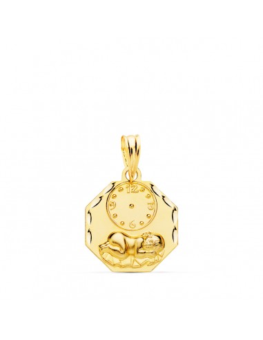 18K MEDALLA ORO AMARILLO OCTOGONAL NIÑO DE LA HORA CON RELOJ TALLADA 15X15 MM