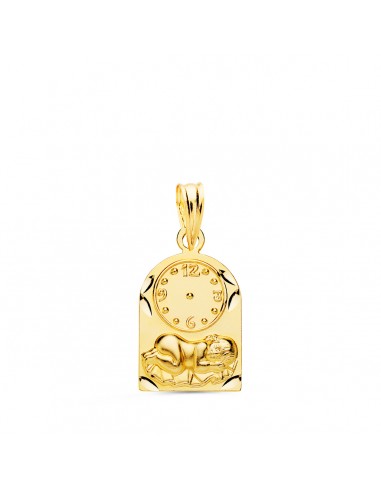 18K MEDALLA ORO AMARILLO ARCO NIÑO DE LA HORA CON RELOJ TALLADA 18X11 MM