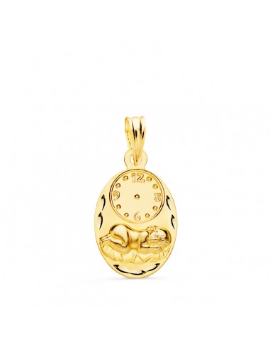 18K MEDALLA ORO AMARILLO OVAL NIÑO DE LA HORA CON RELOJ TALLADA 19X12 MM