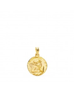 18K MEDALLA ORO AMARILLO REDONDA ANGELITO BURLON MATIZADO  16 MM