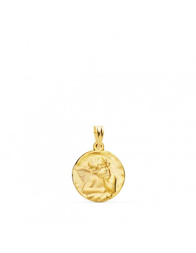 18K MEDALLA ORO AMARILLO REDONDA ANGELITO BURLON MATIZADO  16 MM