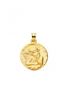 18K MEDALLA ORO AMARILLO REDONDA ANGELITO BURLON MATIZADO  24 MM