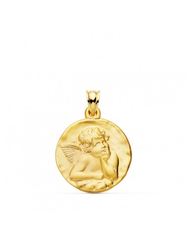18K MEDALLA ORO AMARILLO REDONDA ANGELITO BURLON MATIZADO  24 MM