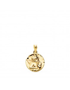18K MEDALLA ORO AMARILLO REDONDA ANGELITO BURLON BRILLO 16 MM