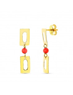 18K PENDIENTES ORO AMARILLO LARGOS CORAL 3 MM RECTANGULOS PRESION
