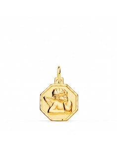 18K MEDALLA ORO AMARILLO OCTOGONAL ANGELITO BURLON TALLADA 13X13 MM