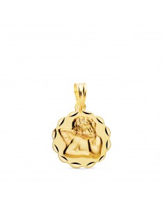 18K MEDALLA ORO AMARILLO ANGELITO BURLON ARCOS TALLADA 14 MM