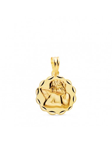 18K MEDALLA ORO AMARILLO ANGELITO BURLON ARCOS TALLADA 14 MM