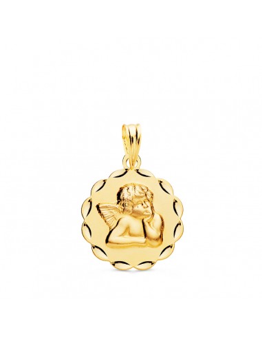 18K MEDALLA ORO AMARILLO ANGELITO BURLON ARCOS TALLADA 17 MM