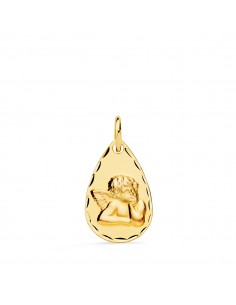 18K MEDALLA ORO AMARILLO GOTA ANGELITO BURLON TALLADA 19X11 MM