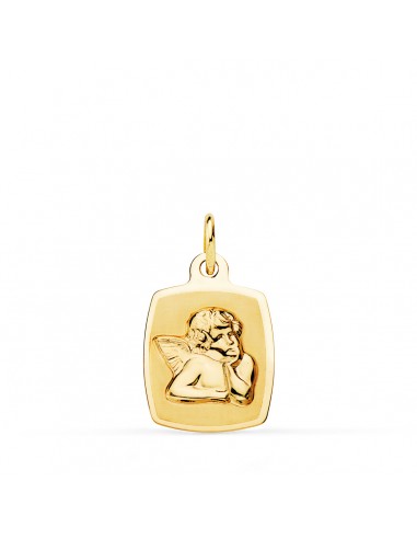 18K MEDALLA ORO AMARILLO TONEL ANGELITO BURLON BRILLO Y MATE 19X13 MM