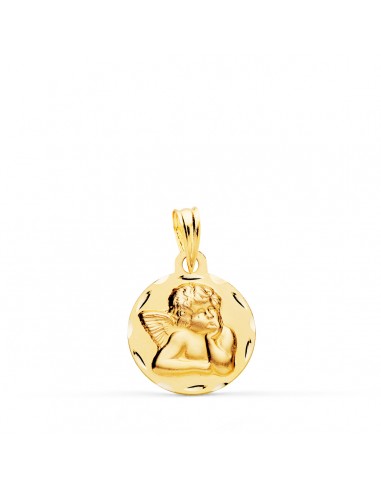 18K MEDALLA ORO AMARILLO REDONDA ANGELITO BURLON TALLADA 14 MM