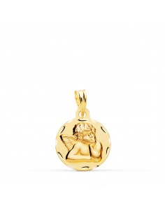 18K MEDALLA ORO AMARILLO ANGELITO BURLON LIGERA TALLADA 14 MM