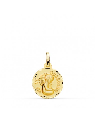 18K MEDALLA ORO AMARILLO TALLADA ANGEL " YO TE GUARDARE " 14 MM