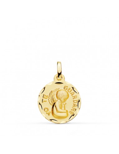 18K MEDALLA ORO AMARILLO TALLADA ANGEL " YO TE GUARDARE " 16 MM