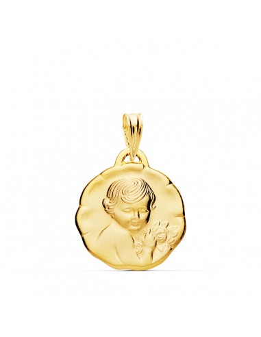 18K MEDALLA ORO AMARILLO ANGEL NIÑO DE LA FLOR 17 MM