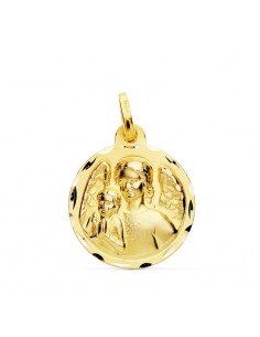 18K MEDALLA ORO AMARILLO ANGEL DE LA GUARDA CON NIÑO TALLADA 18 MM